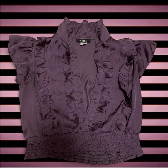 Moon Collection Deep Purple Ruffled Button-Front Blouse - Picture 6 of 7